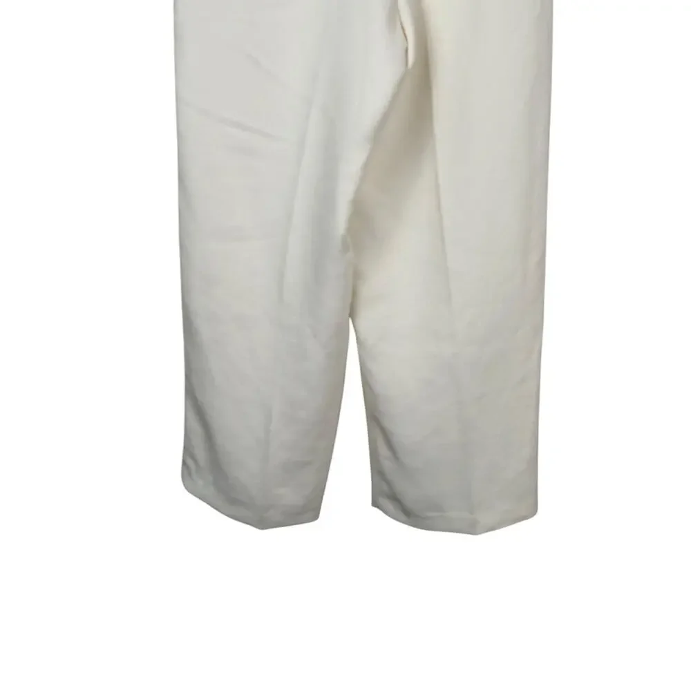 Aritzia Wide Leg Cropped Linen Pants in Light Beige